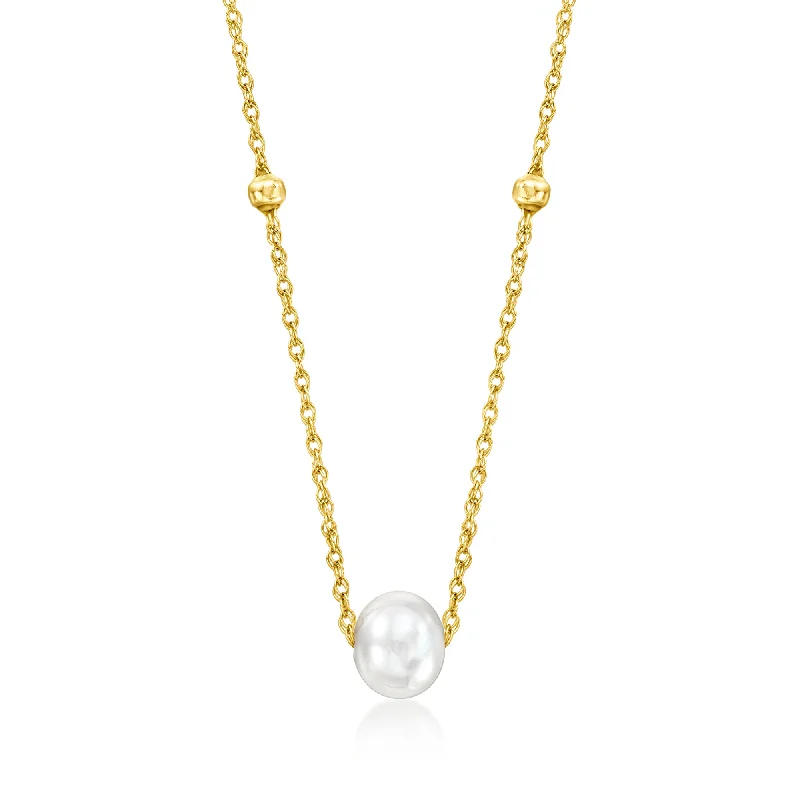 RS Pure by Ross-Simons 4-5mm Cultured Pearl Station Necklace in 14kt Yellow Gold