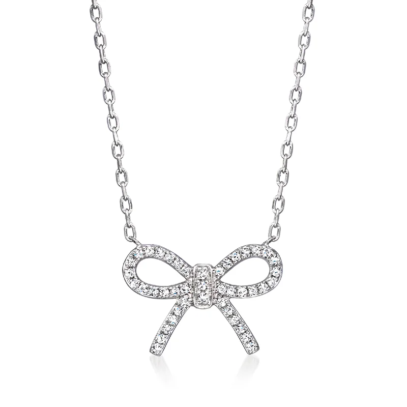 RS Pure by Ross-Simons Diamond Bow Necklace in Sterling Silver