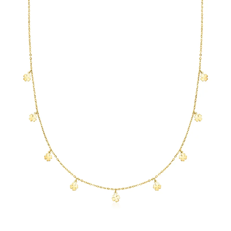 RS Pure by Ross-Simons Italian 14kt Yellow Gold Clover Station Necklace