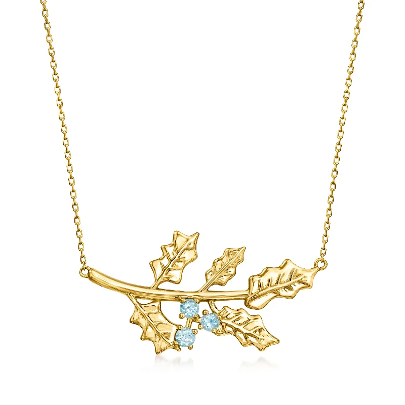 RS Pure by Ross-Simons Swiss Blue Topaz Holly Flower Necklace in 14kt Yellow Gold