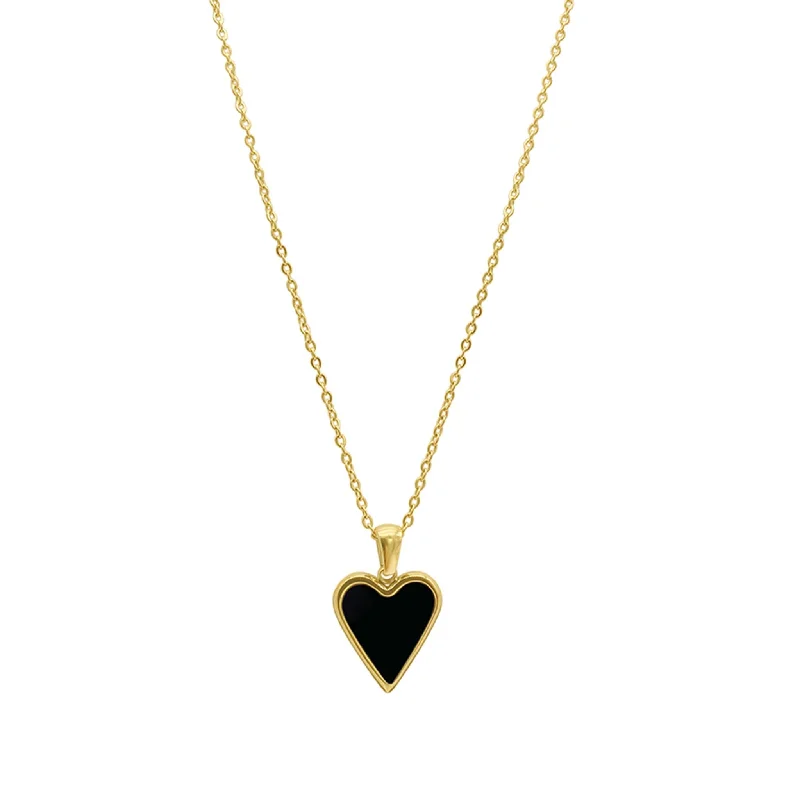 Tarnish Resistant 14k Gold Plated Black Heart Necklace