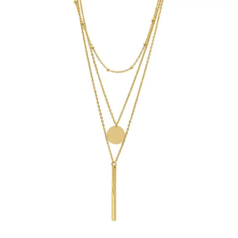 Tarnish Resistant 14k Gold Plated Layered Pendant Necklace Set