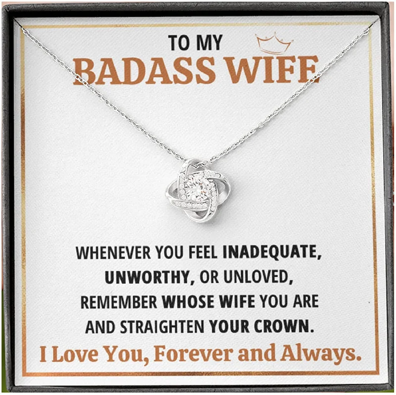 Shine Without Limits – Jewelry Sale Happening Now Wife Necklace Gift From Husband To My Badass Wife Crown Love Knot Pendant Valentines Day Anniversary Jewelry with