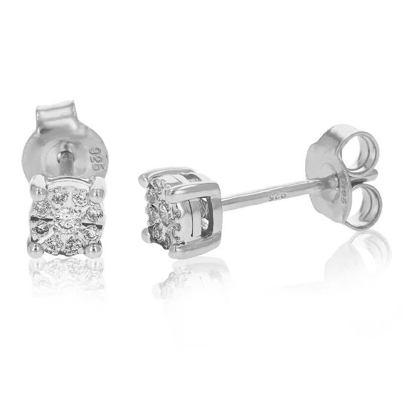 1/10 cttw Round Cut Lab Grown Diamond Prong Set Stud Earrings in .925 Sterling Silver