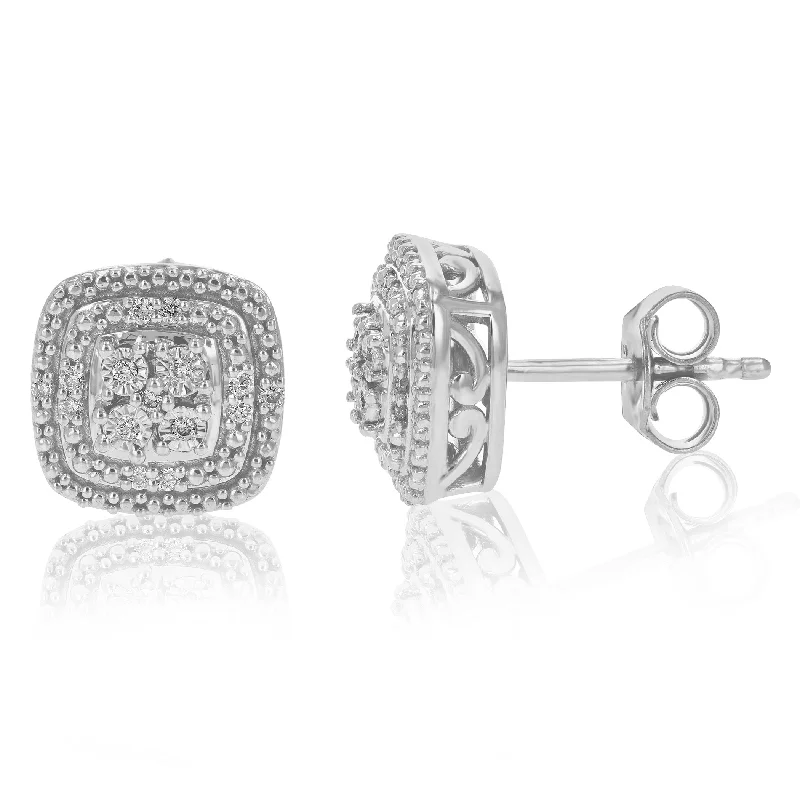 1/10 cttw Round Lab Grown Diamond Prong Set .925 Sterling Silver Stud Earrings