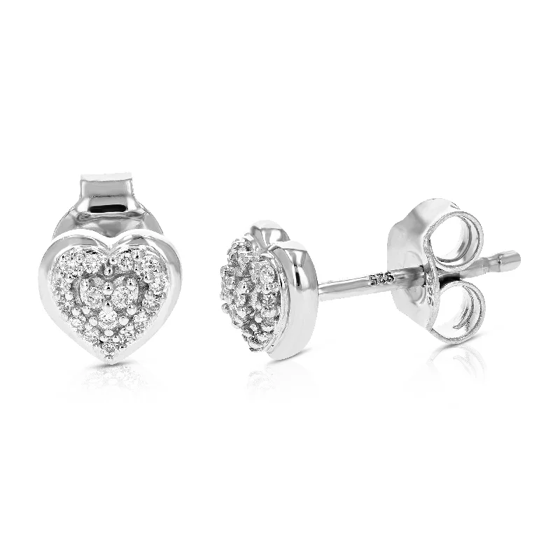 1/10 cttw Round Lab Grown Diamond Stud Earrings in .925 Sterling Silver with Push Back Prong Set