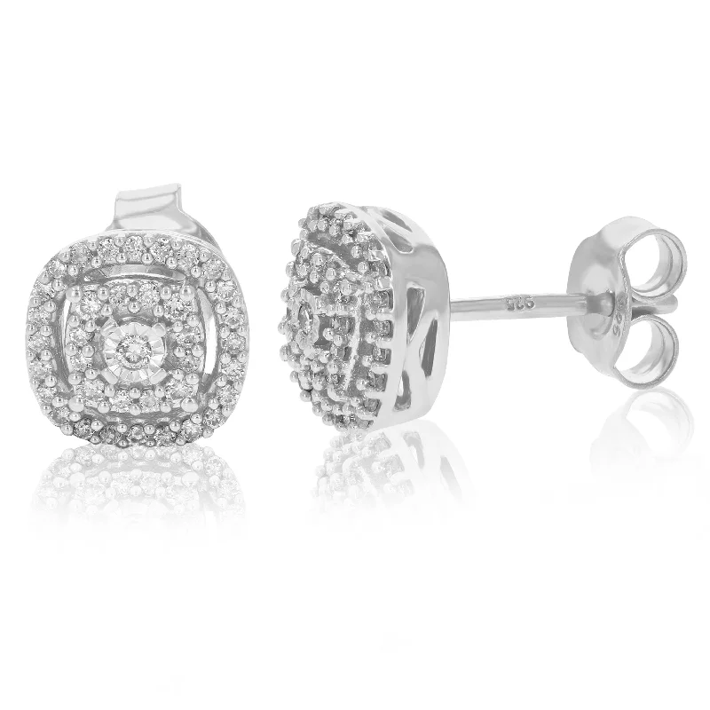 1/4 cttw Round Cut Lab Grown Diamond Stud Earrings .925 Sterling Silver Prong Set