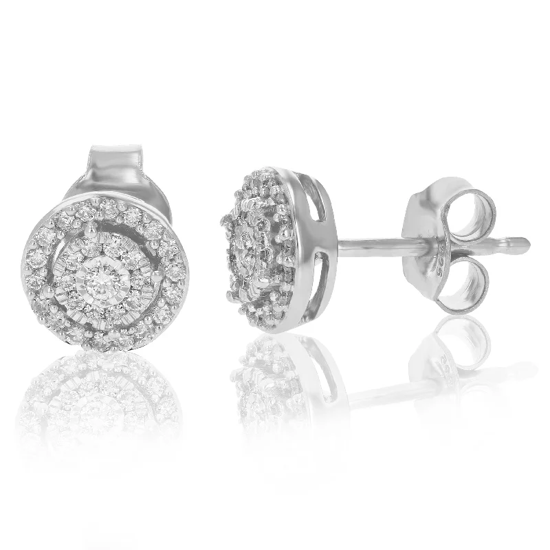 1/4 cttw Round Cut Lab Grown Diamond Stud Earrings .925 Sterling Silver Prong Settings