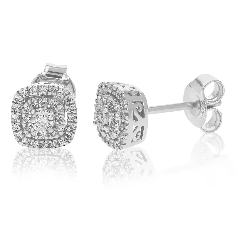 1/4 cttw Round Cut Lab Grown Diamond Stud Earrings Square Shape .925 Sterling Silver Prong Set