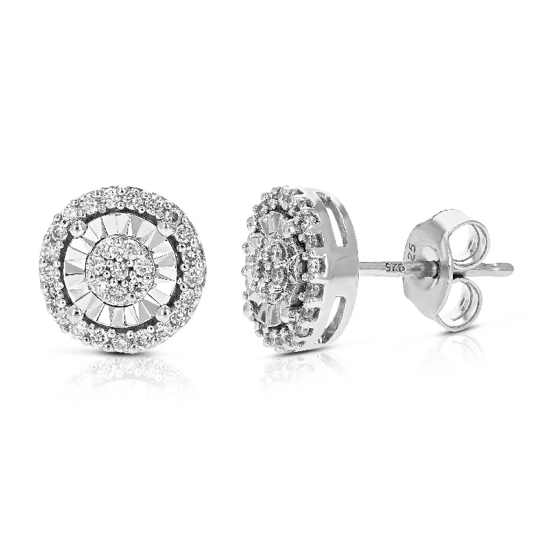 1/4 cttw Round Lab Grown Diamond Stud Earrings .925 Sterling Silver Prong Settings Push Backs