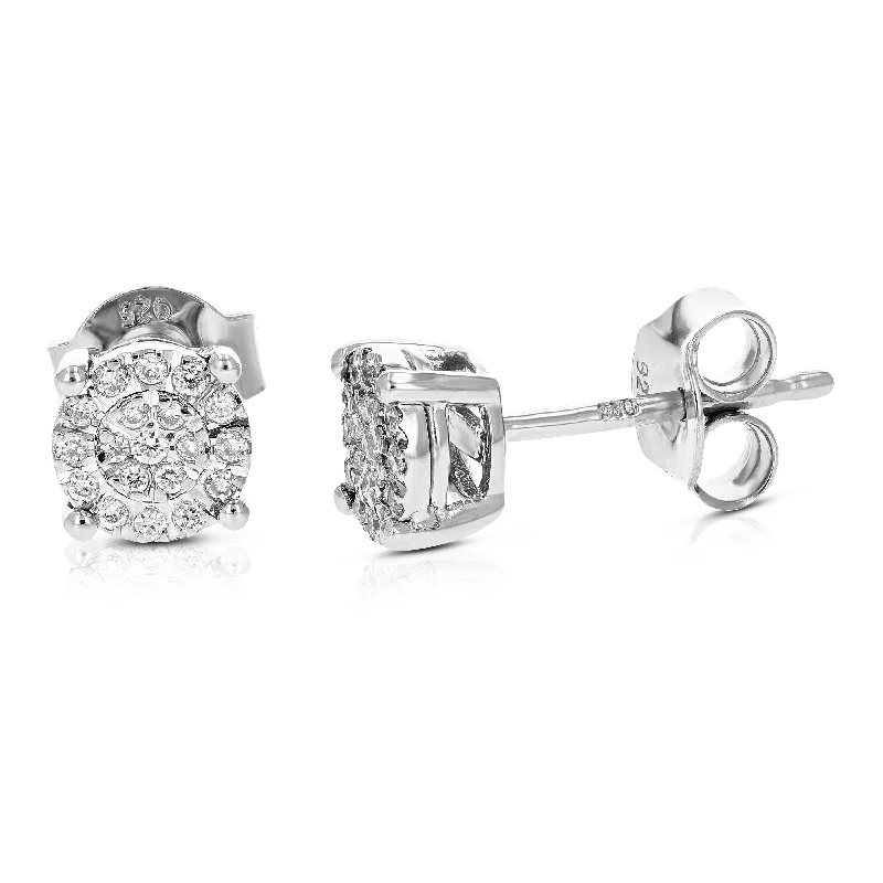 1/8 cttw Round Lab Grown Diamond Stud Earrings Made in .925 Sterling Silver Prong Set