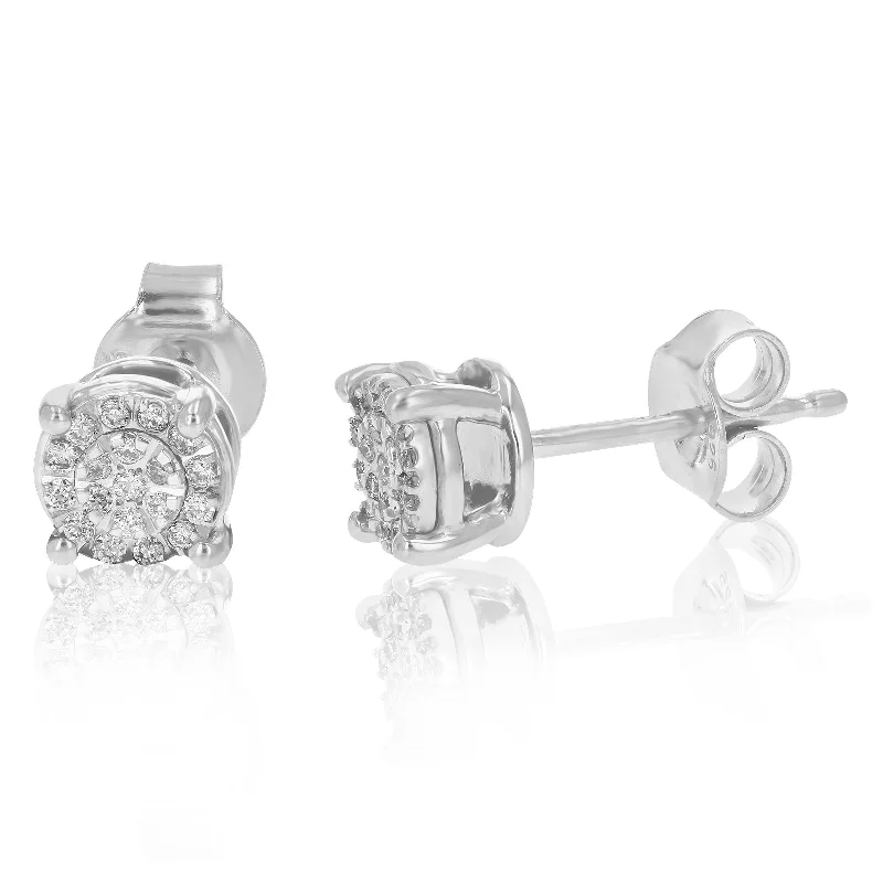 1/8 cttw Stud Earrings for Women, Round Lab Grown Diamond Stud Earrings in .925 Sterling Silver, Prong Setting