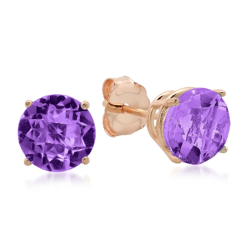 10K Rose Gold 6MM Round Checkerboard Cut Pink Amethyst Stud Earrings