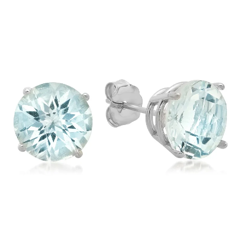 10K White Gold 8MM Round Checkerboard Cut Stud Earrings