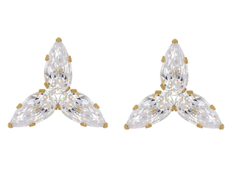 14k Gold Dainty Cubic Zirconia Cluster Stud Earrings