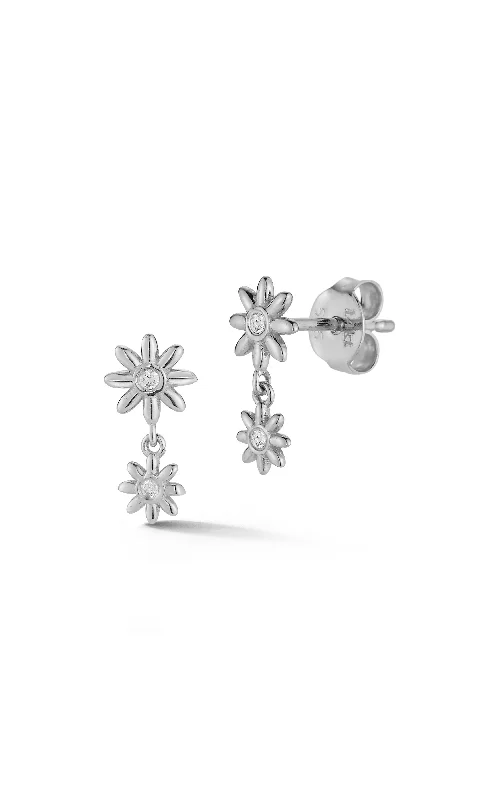 14K Gold & Diamond Flower Stud Earrings