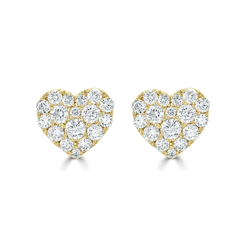 14k Gold & Diamond Heart Stud Earrings