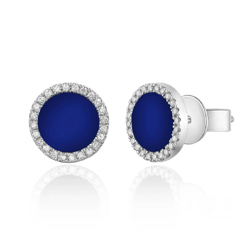 14k Gold Diamond & Lapis Stud Earrings