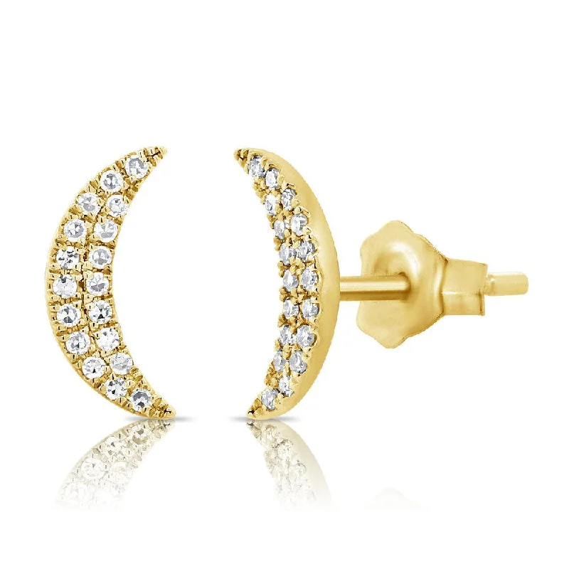 14k Gold & Diamond Moon Stud Earrings