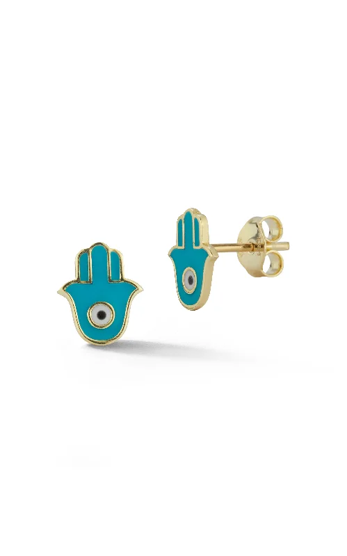 14K Gold Hamsa Stud Earrings