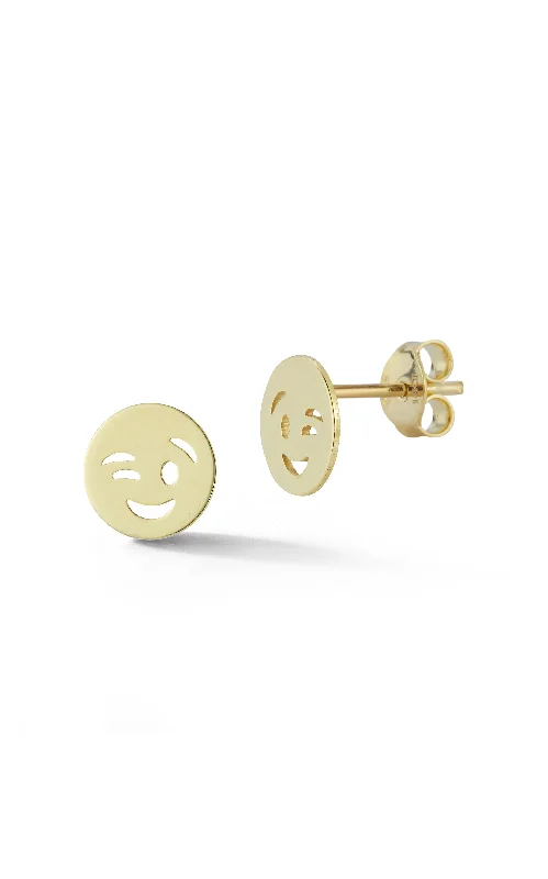 14K Gold Smiley Stud Earrings