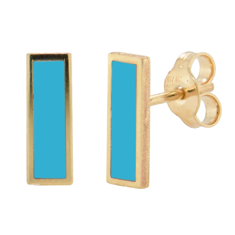 14K Gold Turquoise Bar Stud Earrings