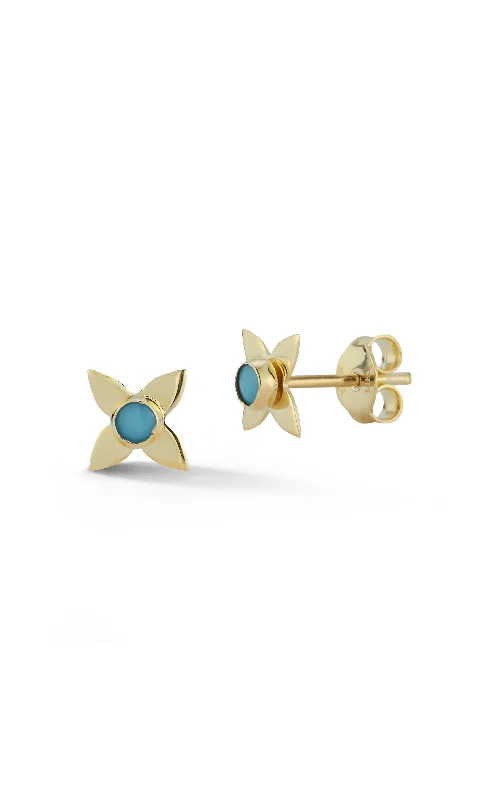 14K Gold & Turquoise Flower Stud Earrings