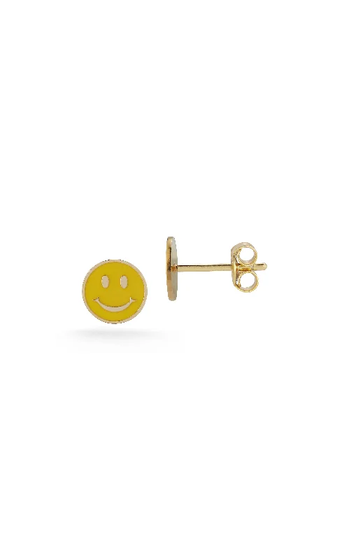 14K Italian Gold Smiley Face Stud Earrings