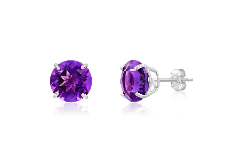 14k White Gold 9mm Round Cut Gemstone Stud Earrings