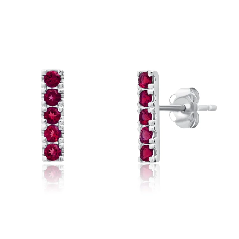 14k White Gold Small 2mm Gemstone Bar Stud Earrings with Push Backs