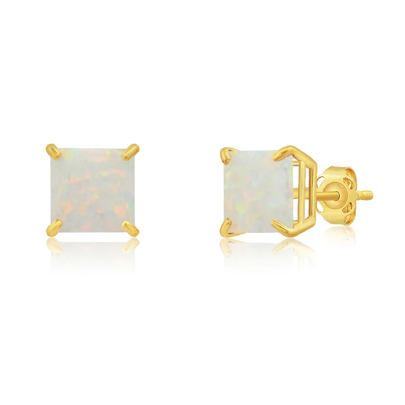 14k Yellow Gold Solitaire Princess-Cut Gemstone Stud Earrings (7mm)