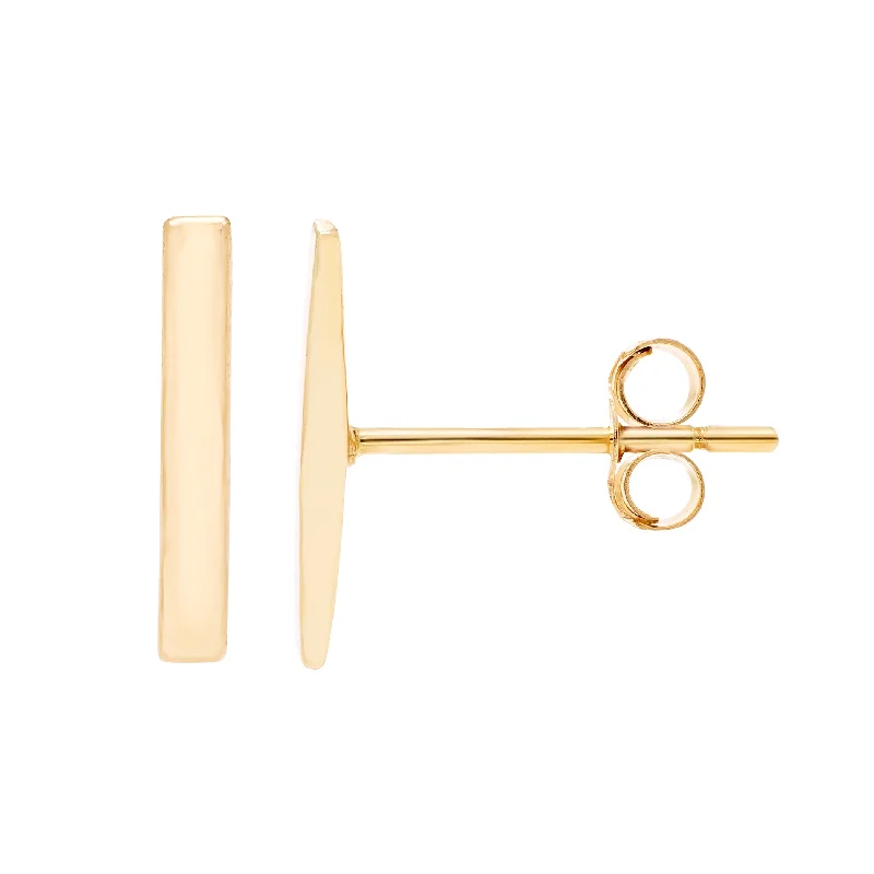 14k Yellow Gold 1x7mm Dainty Bar Stud Earrings, with Pushback, Women’s, Unisex