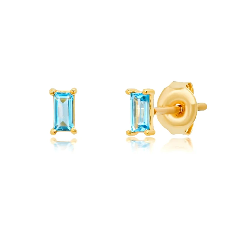 14K Yellow Gold 3.5x2mm Baguette Cut Gemstone Stud Earrings