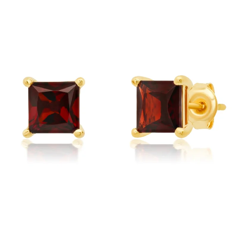 14K Yellow Gold 6mm Princess Cut Gemstone Stud Earrings