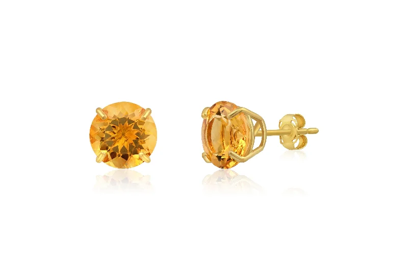 14k Yellow Gold 9mm Round Cut Gemstone Stud Earrings