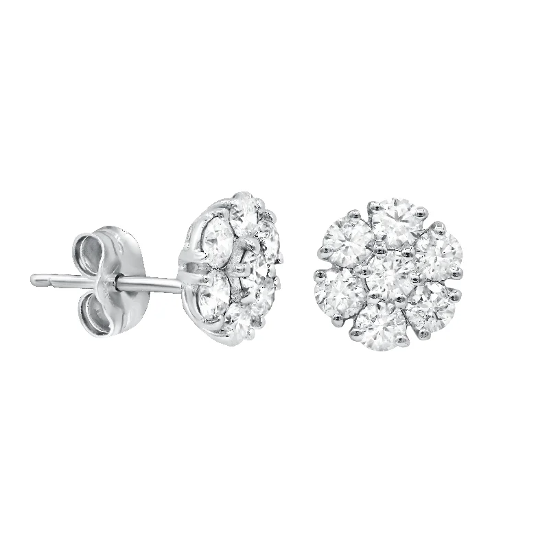 18K White Gold Cluster 1.60cts Diamond Stud Earrings