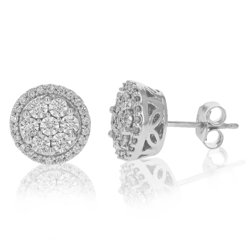 3/8 cttw Lab Grown Diamond Stud Earrings Made In 925 Sterling Silver Round Cut Prong Setting