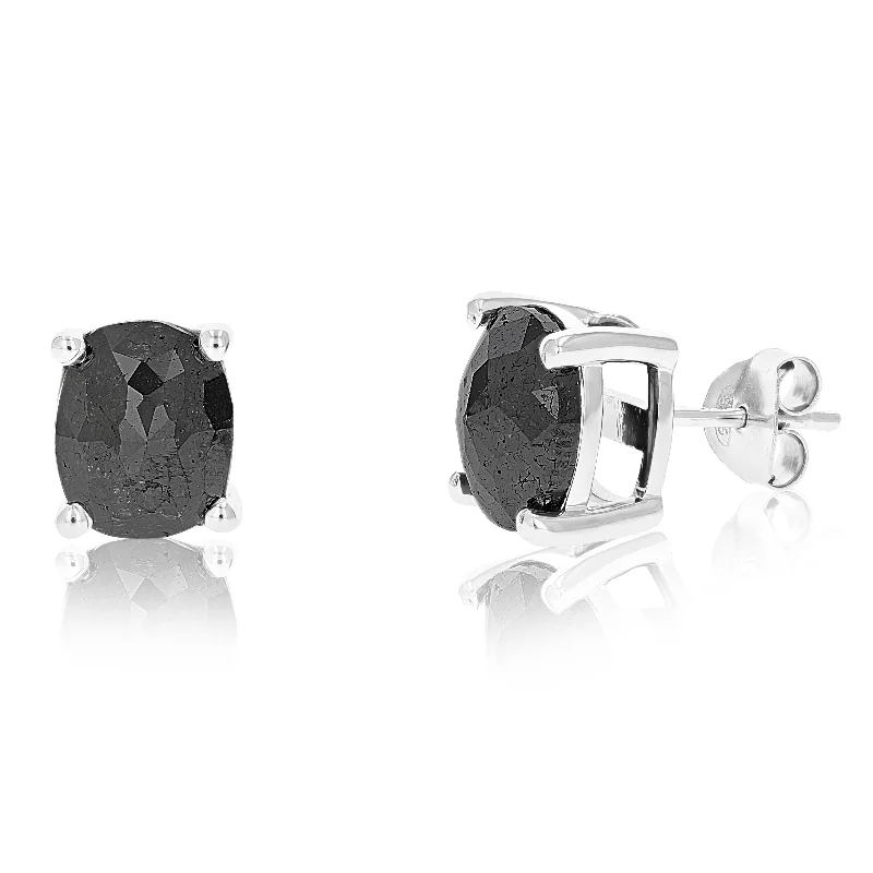 5 cttw Oval Shape Black Diamond Stud Earrings .925 Sterling Silver Prong Set