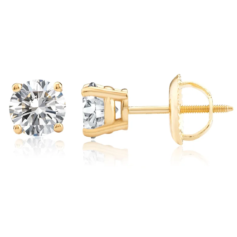 Certified 14k Yellow Gold Lab Grown Diamond Solitaire Stud Earrings (1.0 ct.tw)