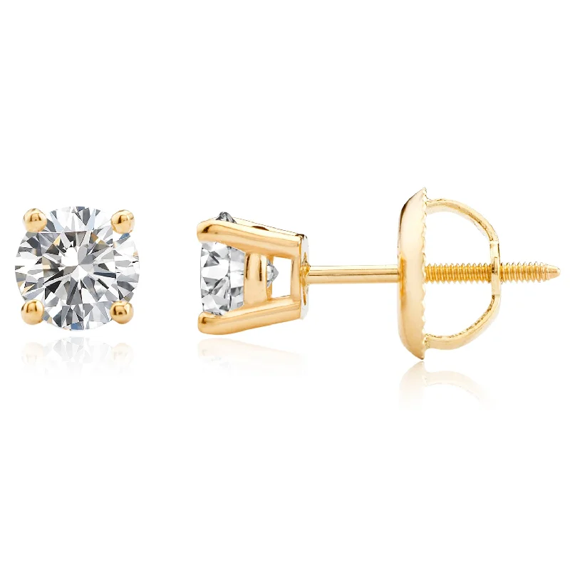 Certified 14k Yellow Gold Lab Grown Diamond Solitaire Stud Earrings (3/4 ct.tw)