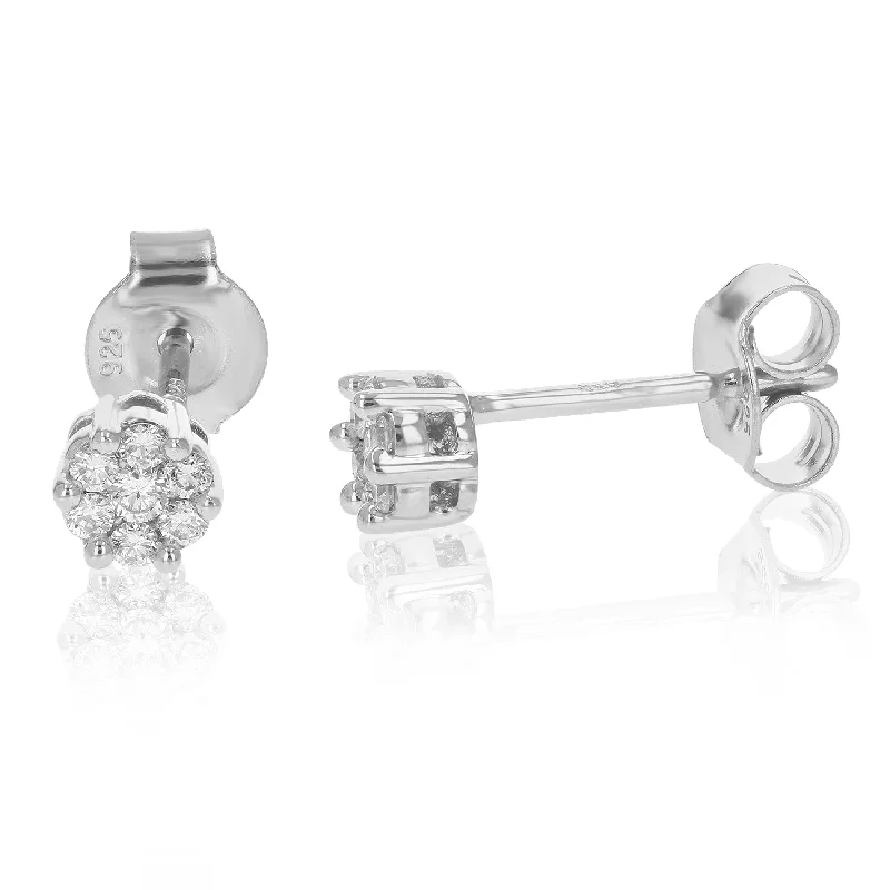 Cute 1/5 cttw Round Lab Grown Diamond Stud Earrings .925 Sterling Silver Prong Set