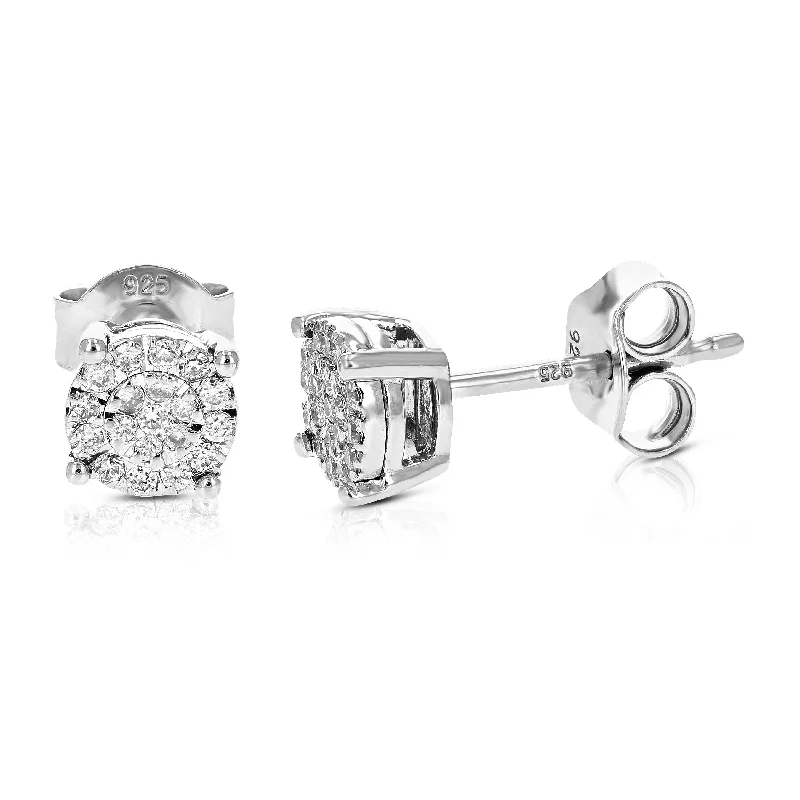 Lab Grown Diamond Stud Earrings 1/5 cttw on .925 Sterling Silver Round Cut and Prong Set