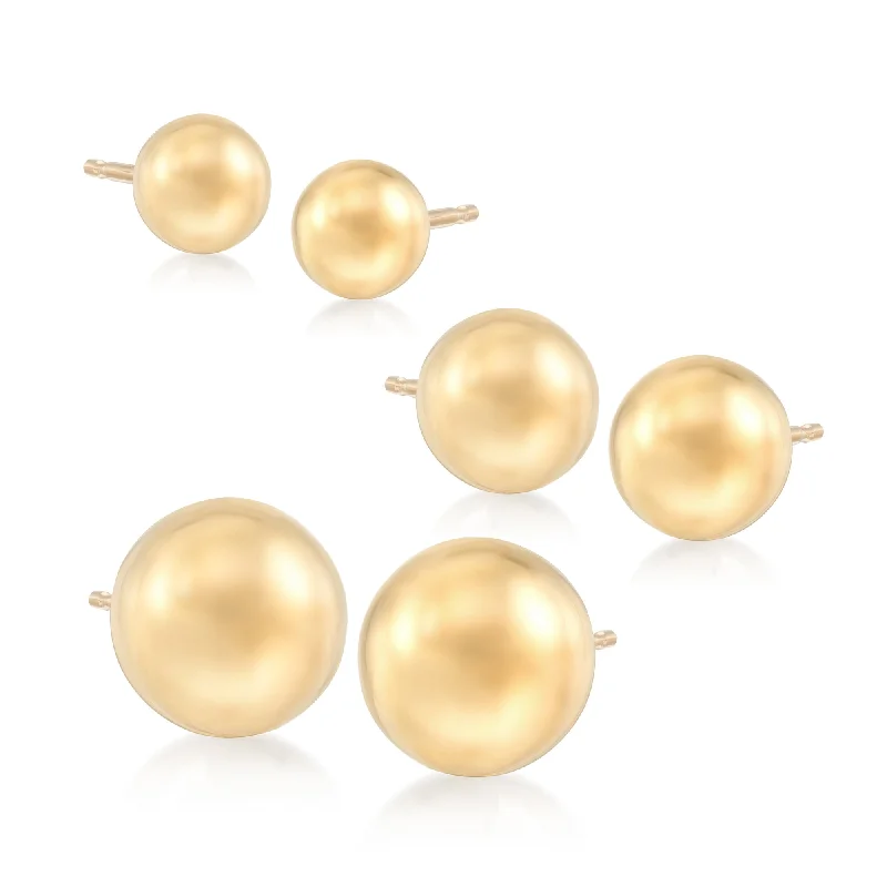 Ross-Simons 14kt Yellow Gold Jewelry Set: 3 Pairs Of Stud Earrings