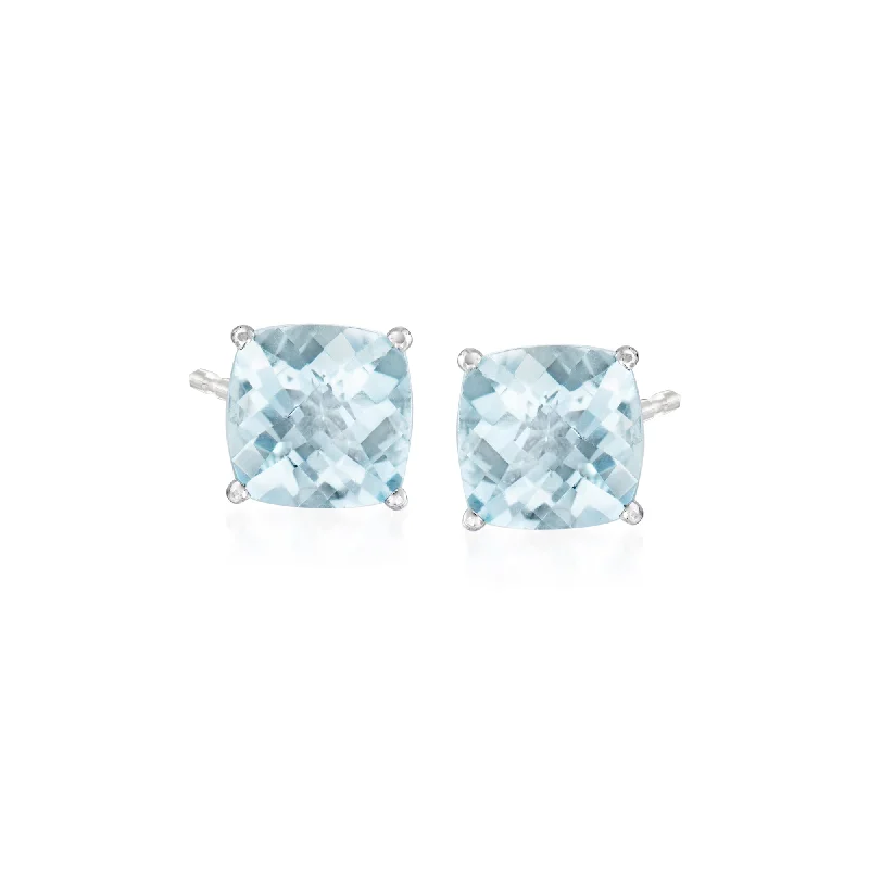 Ross-Simons Aquamarine Stud Earrings in 14kt White Gold