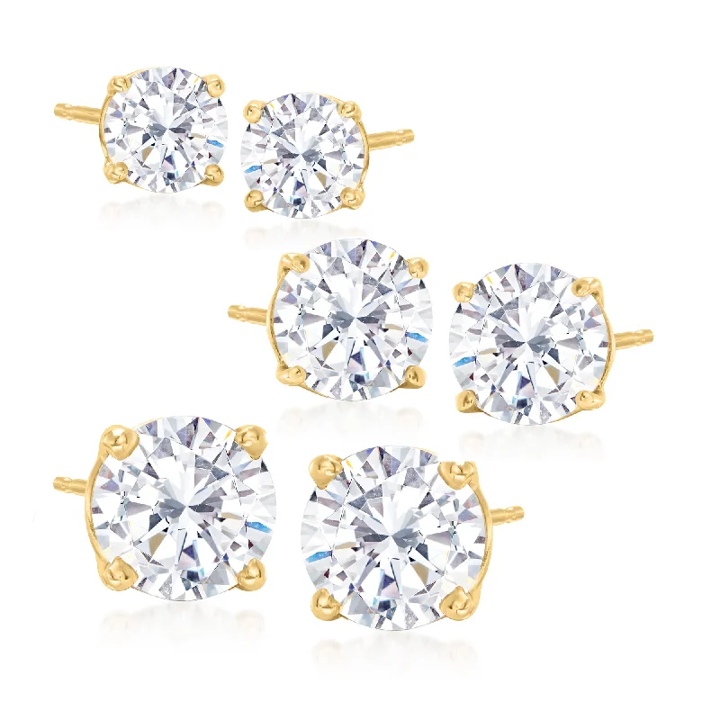 Ross-Simons CZ Jewelry Set: 3 Pairs Of Stud Earrings in 14kt Yellow Gold