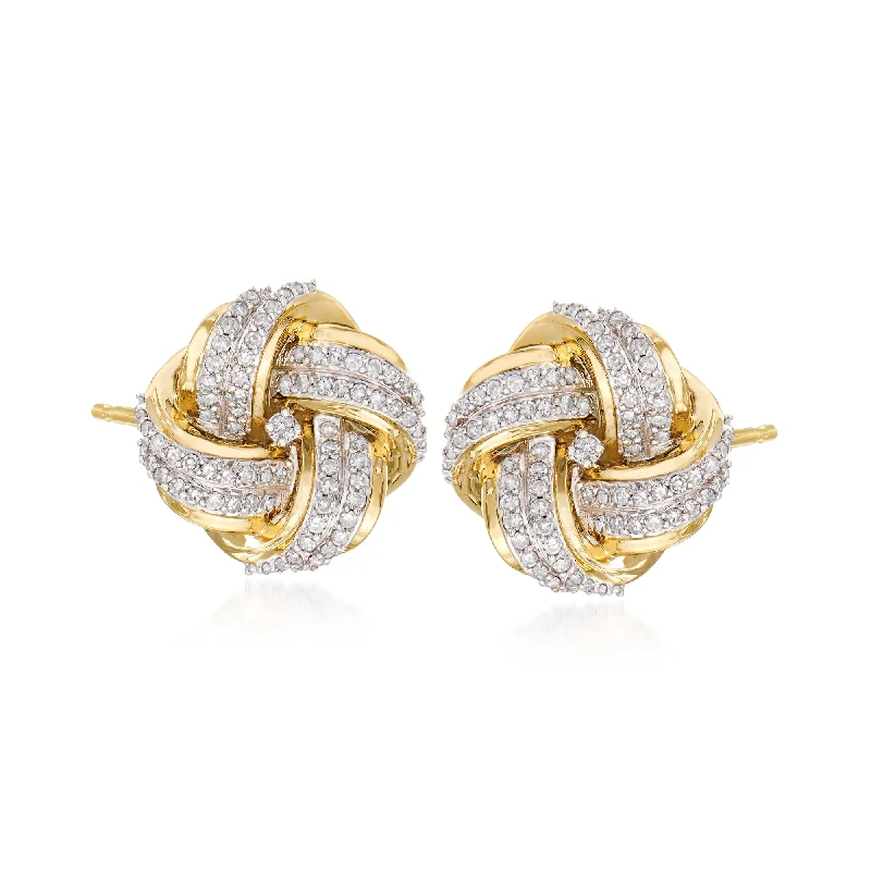 Ross-Simons Diamond Love Knot Stud Earrings in 14kt Yellow Gold