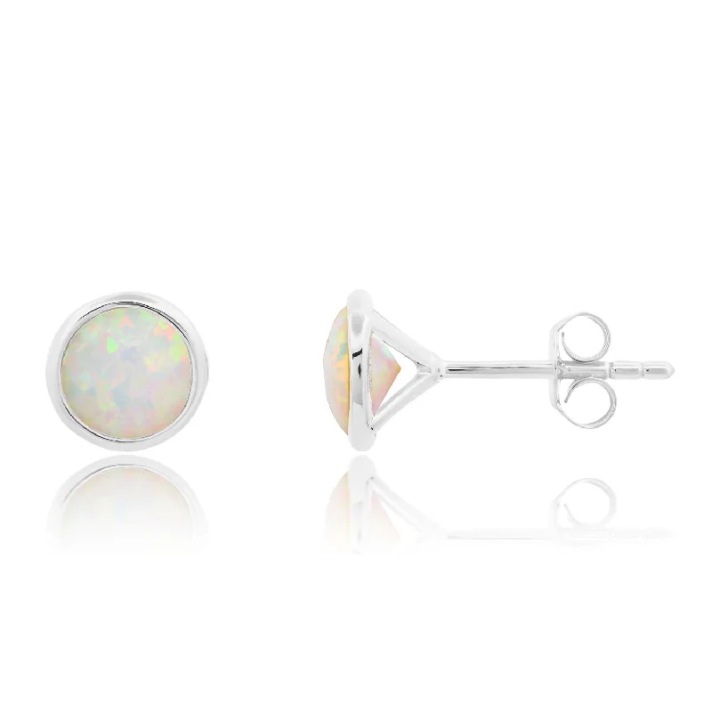 Sterling Silver Round Cut 6mm Gemstone Bezel Set Stud Earrings with Push Backs