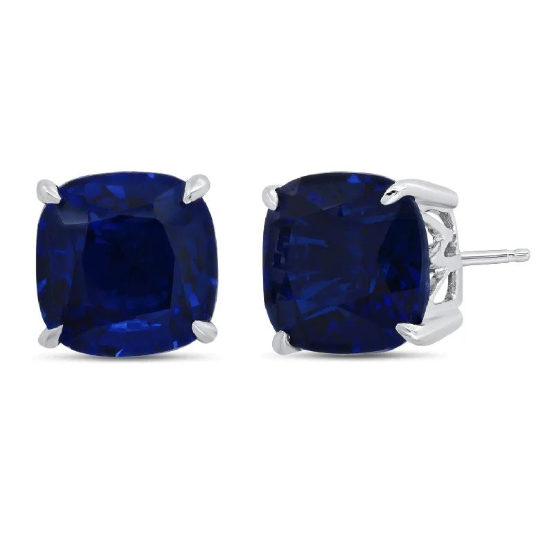 Sterling Silver with 8mm Cushion Cut Created Blue Sapphire Stud Earrings