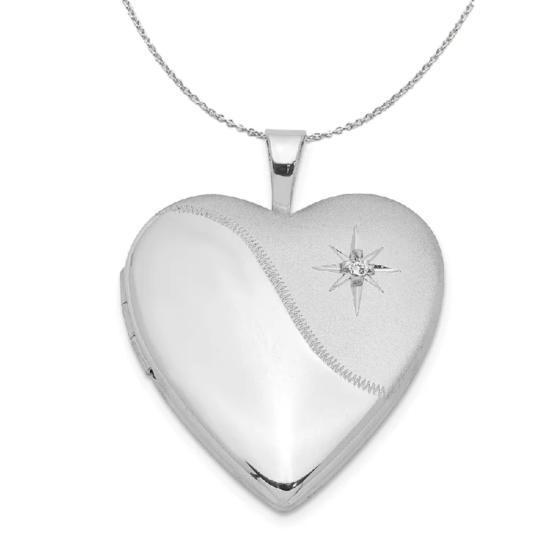 Unmissable Jewelry Sale – Shop Before It's Too Late 20mm Polished and Satin Diamond Heart Silver Locket Necklace Unmissable Jewelry Sale – Shop Before It's Too Late 20mm Polished and Satin Diamond Heart Silver Locket Necklace