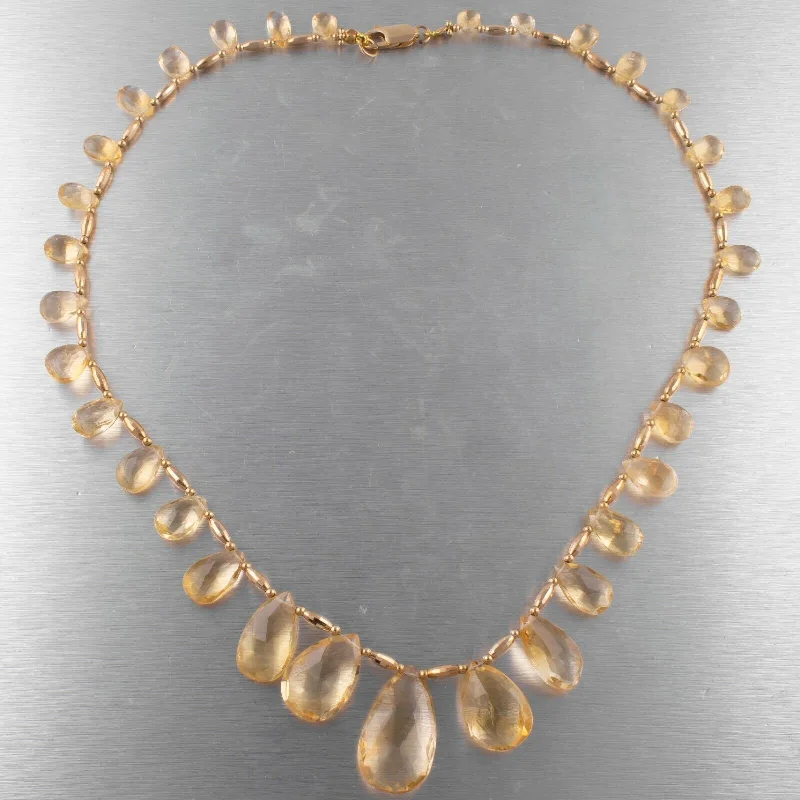 Holiday Jewelry Sale – Perfect Gifts At The Best Prices Estate 14k Yellow Gold Faceted Graduated Briolette Citrine Necklace 17.5"